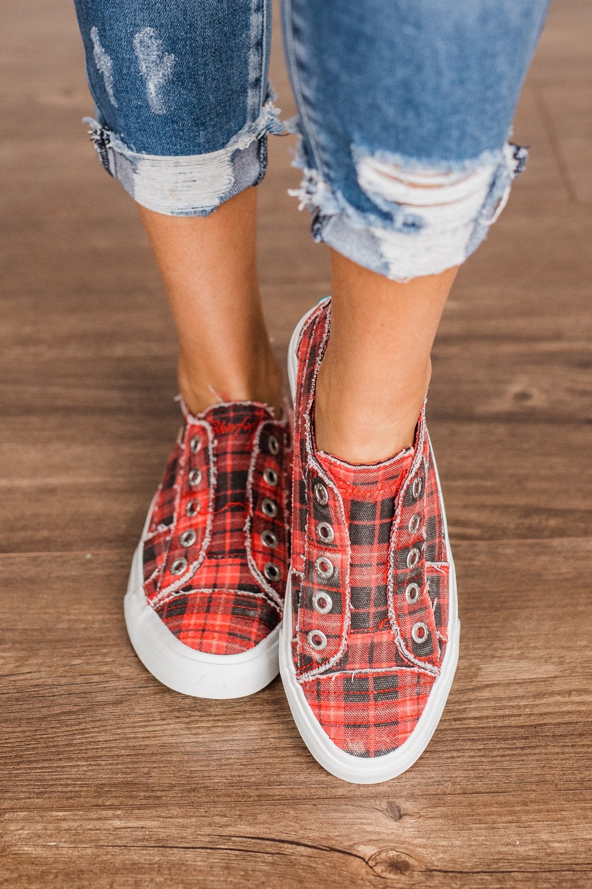 Blowfish Play Sneakers Red Grand Canyon Plaid The Pulse Boutique