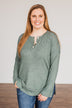 Soft Gazes Button Long Sleeve Top- Hunter Green