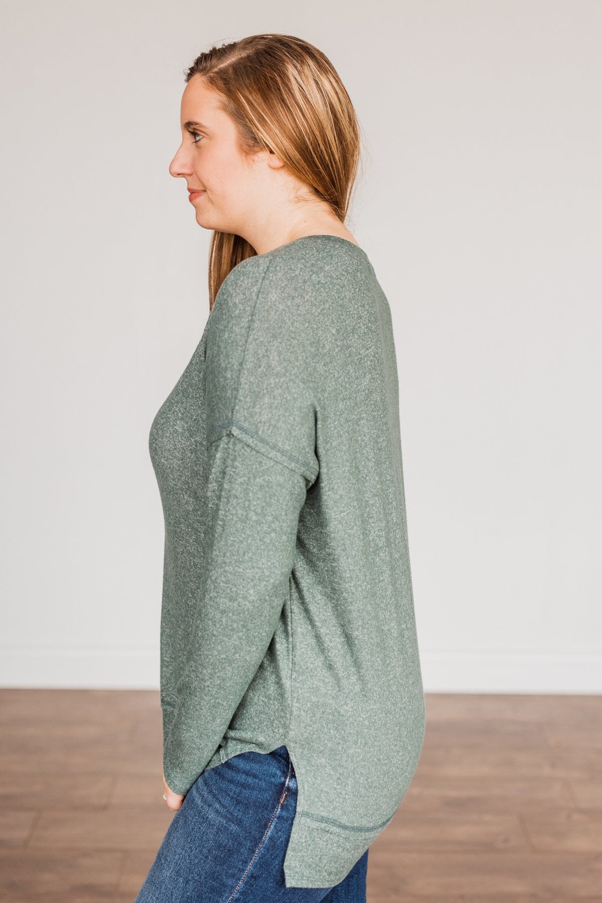 Soft Gazes Button Long Sleeve Top- Hunter Green