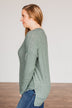 Soft Gazes Button Long Sleeve Top- Hunter Green