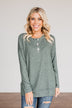 Soft Gazes Button Long Sleeve Top- Hunter Green