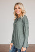 Soft Gazes Button Long Sleeve Top- Hunter Green