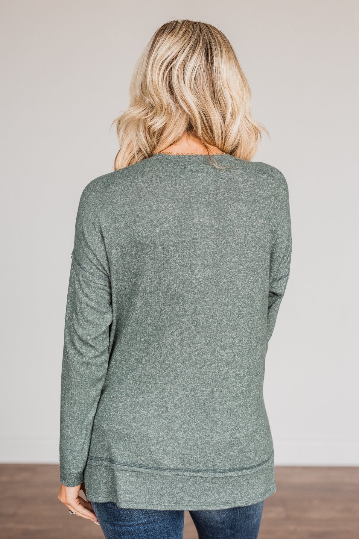 Soft Gazes Button Long Sleeve Top- Hunter Green
