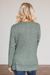 Soft Gazes Button Long Sleeve Top- Hunter Green
