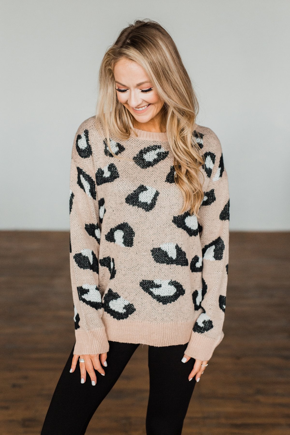 Simply Sublime Leopard Sweater Taupe Black Off White