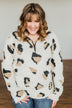 Wild One Animal Print Quarter Zip Pullover- Ivory, Black, Taupe