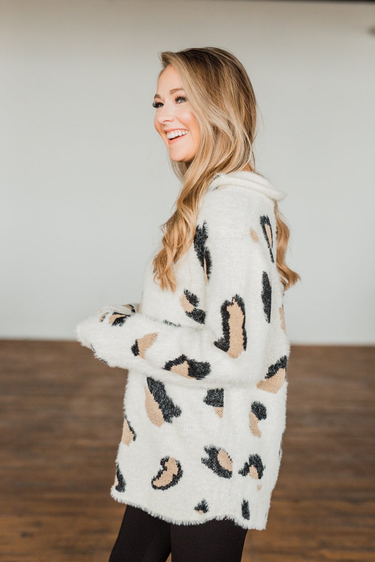 Wild One Animal Print Quarter Zip Pullover- Ivory, Black, Taupe