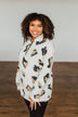 Wild One Animal Print Quarter Zip Pullover- Ivory, Black, Taupe