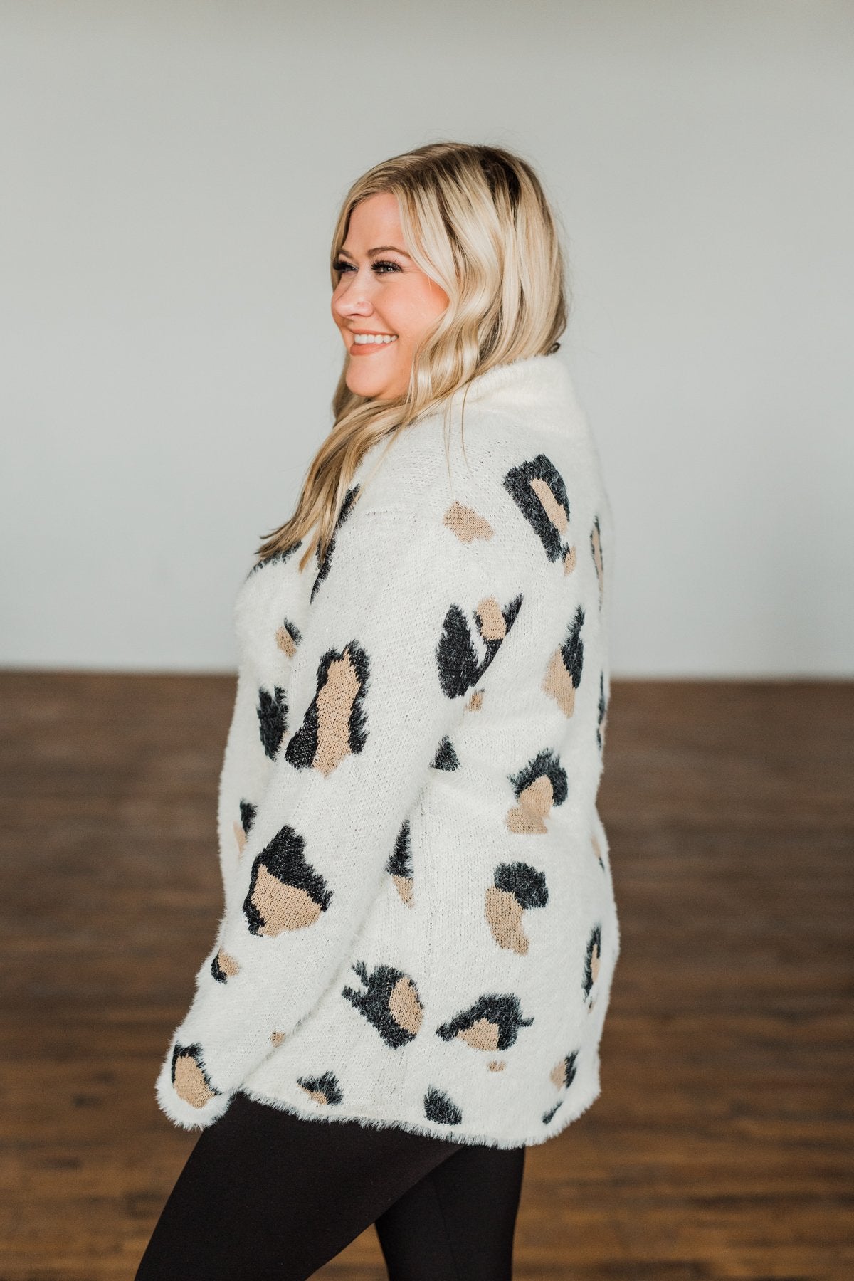 Wild One Animal Print Quarter Zip Pullover- Ivory, Black, Taupe