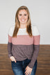 Lookin' Cute In A Color Block Top- Ivory, Dusty Mauve, Plum