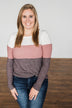 Lookin' Cute In A Color Block Top- Ivory, Dusty Mauve, Plum