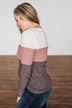 Lookin' Cute In A Color Block Top- Ivory, Dusty Mauve, Plum
