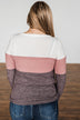 Lookin' Cute In A Color Block Top- Ivory, Dusty Mauve, Plum