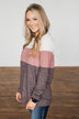 Lookin' Cute In A Color Block Top- Ivory, Dusty Mauve, Plum