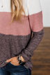 Lookin' Cute In A Color Block Top- Ivory, Dusty Mauve, Plum
