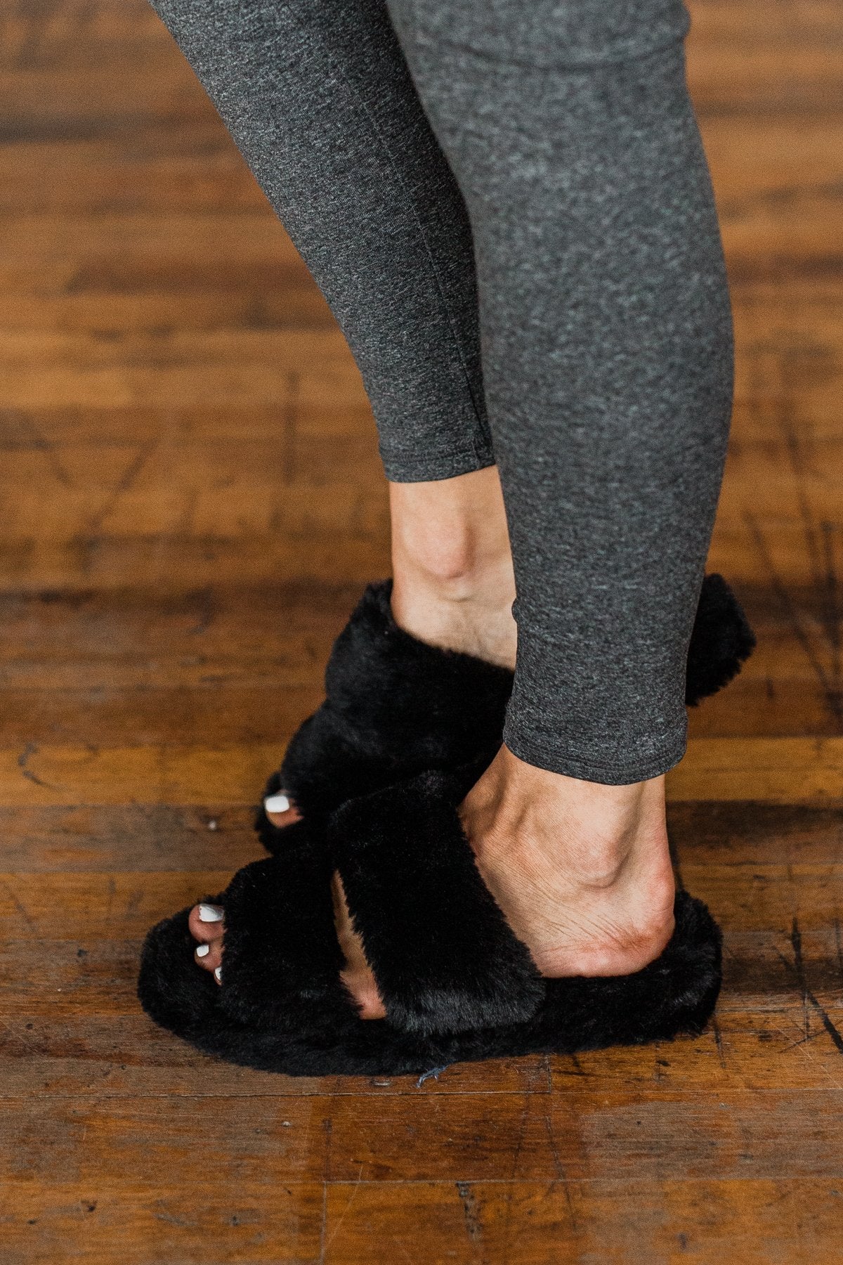 Soda Corset Faux Fur Slippers Black The Pulse Boutique