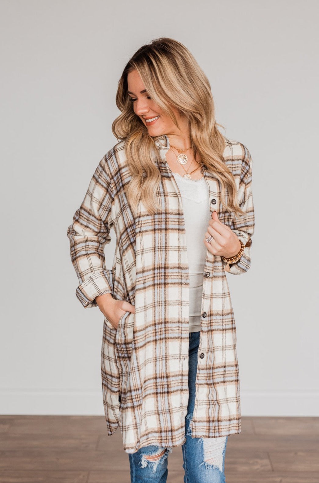 Time With You Plaid Top- Cream