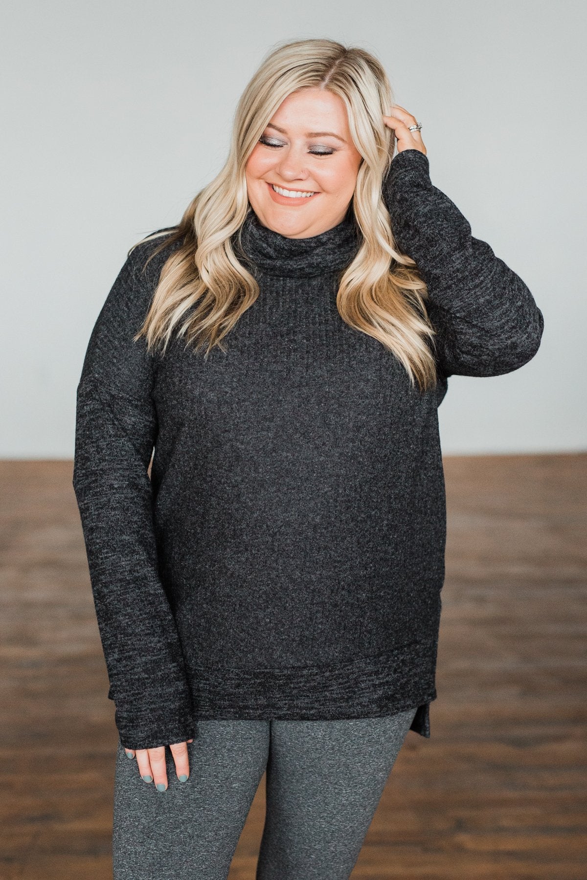 Cherishing Moments Turtle Neck Sweater- Heathered Black