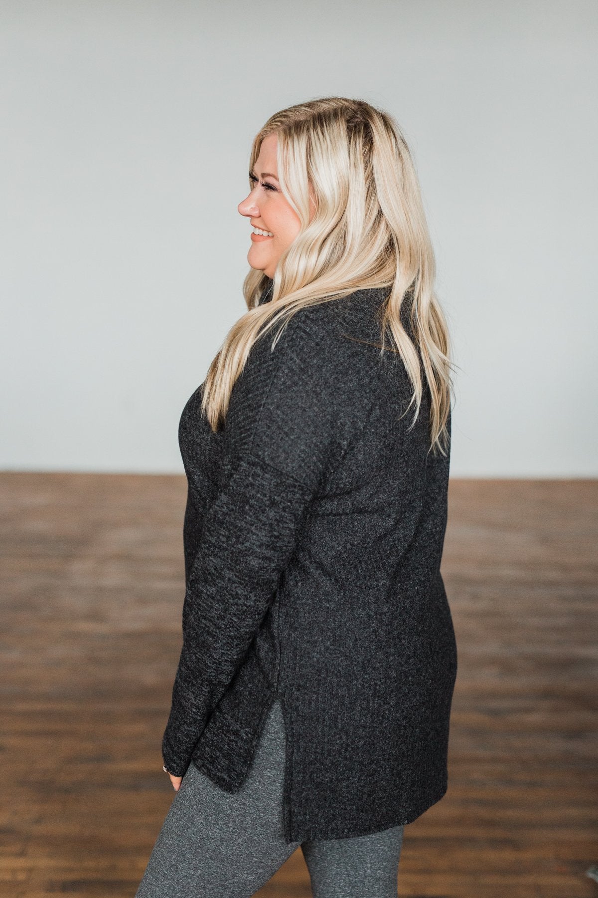 Cherishing Moments Turtle Neck Sweater- Heathered Black