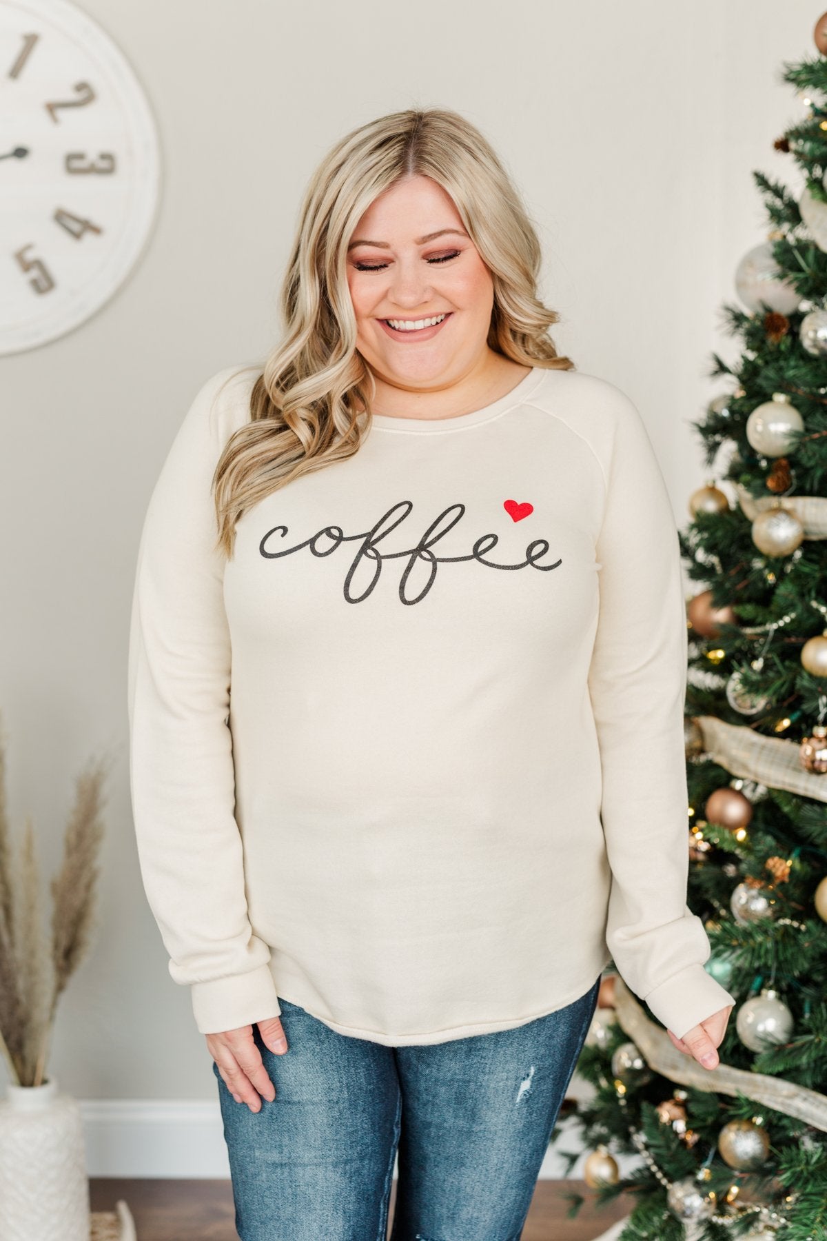 "Coffee" Graphic Pullover Top- Beige