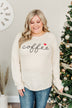 "Coffee" Graphic Pullover Top- Beige