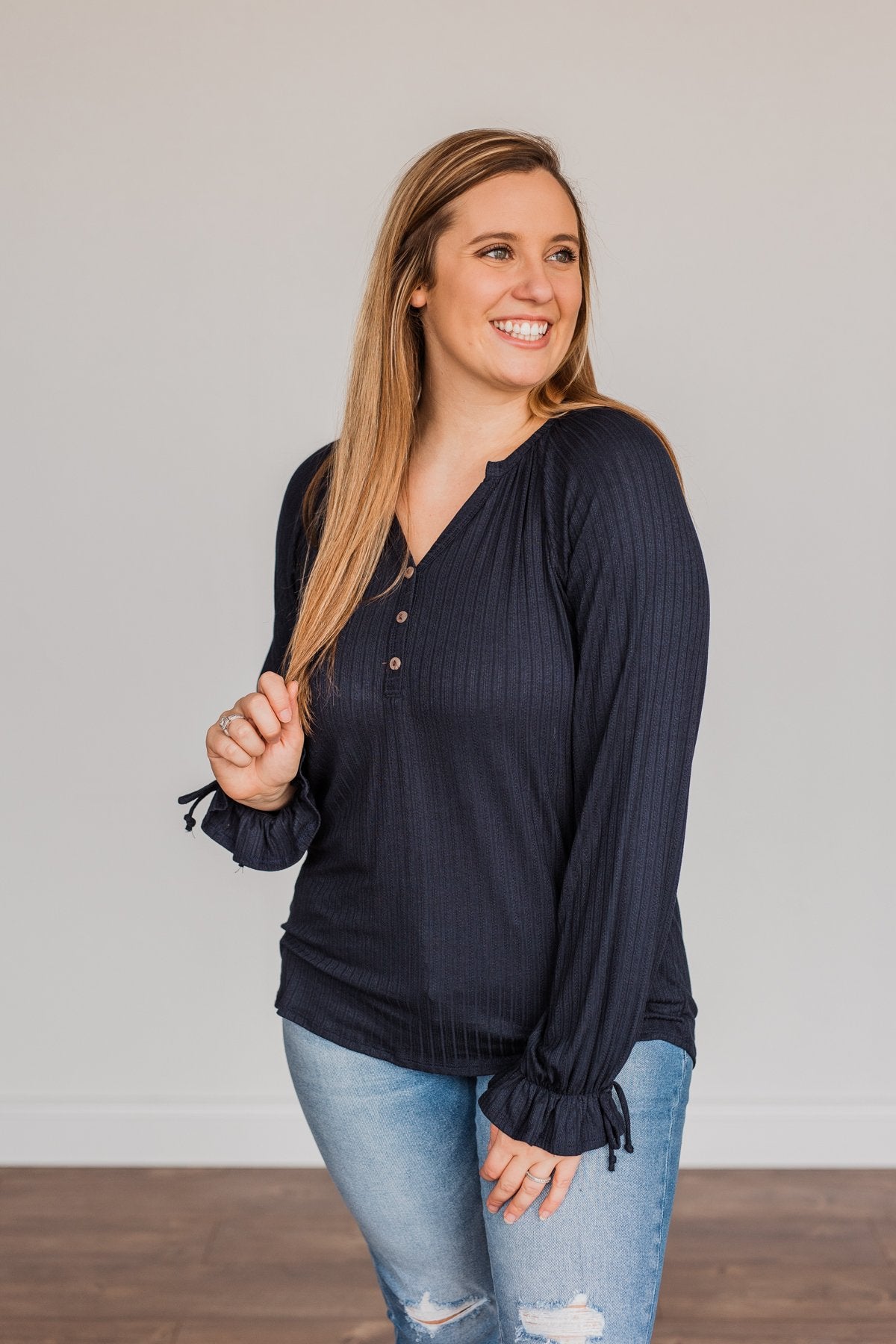 Sail Away With Me Knit Button Top- Navy