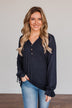 Sail Away With Me Knit Button Top- Navy