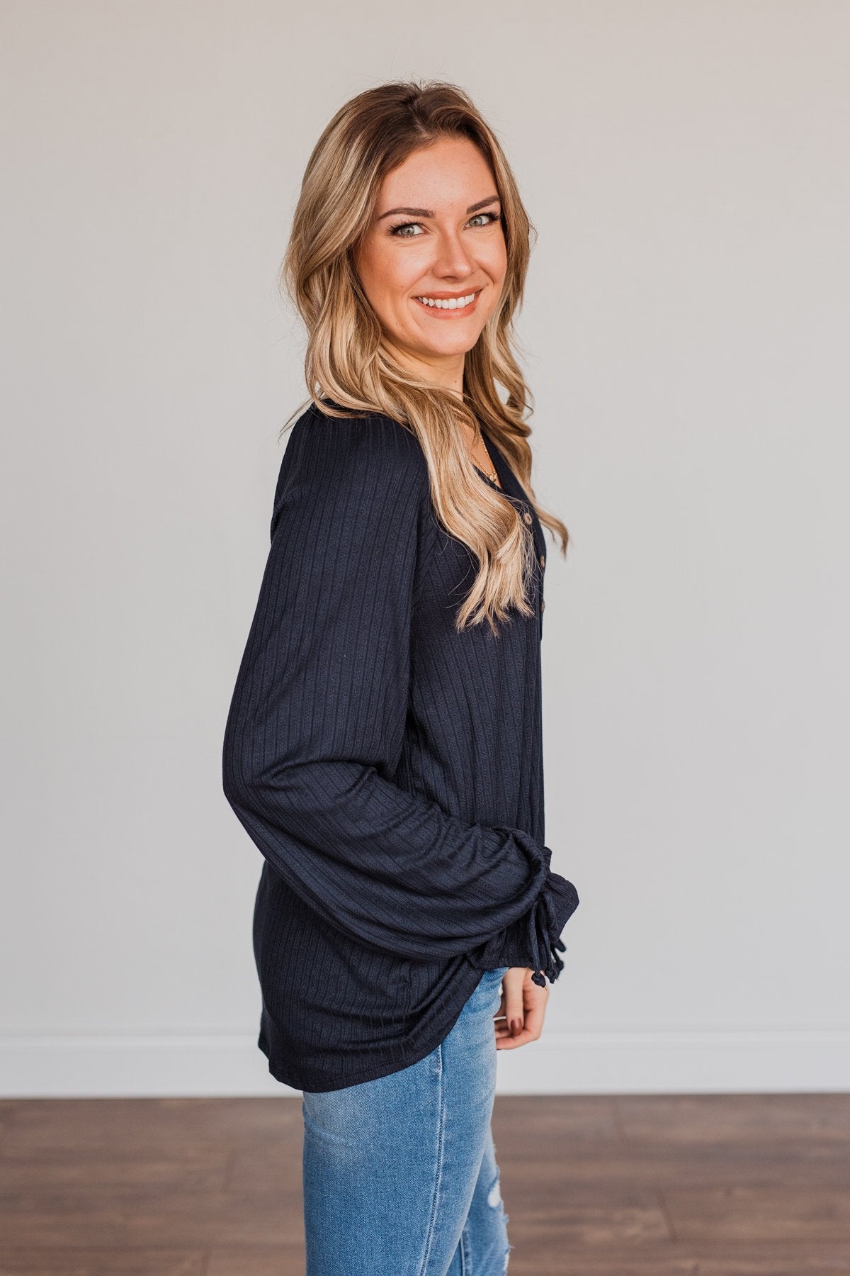Sail Away With Me Knit Button Top- Navy