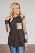 Late Nights In Plaid Pocket Top- Taupe & Charcoal