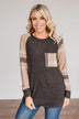 Late Nights In Plaid Pocket Top- Taupe & Charcoal