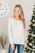 Just Go With It Long Sleeve Leopard Top- Off White & Silver