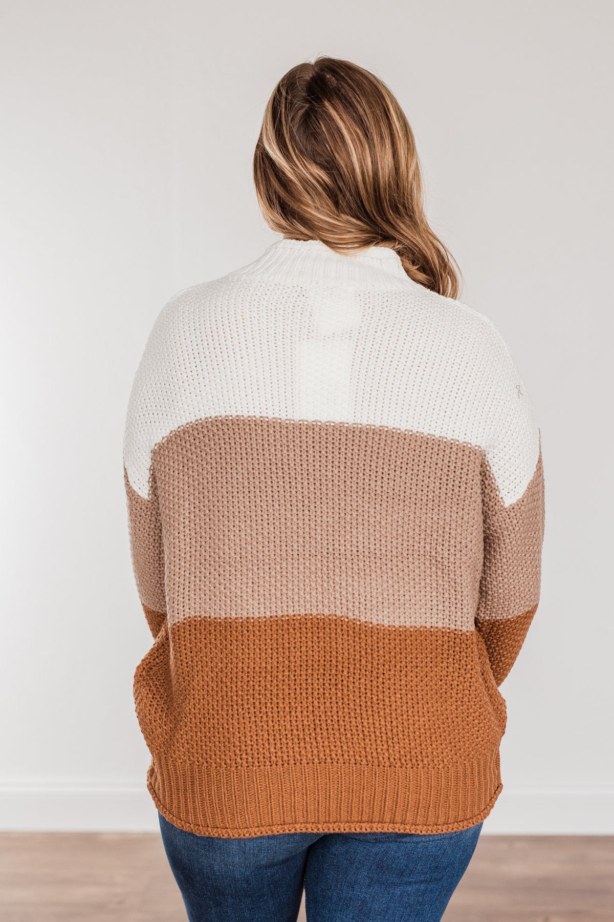 Warm & Toasty Color Block Knit Sweater- Mocha & Rust