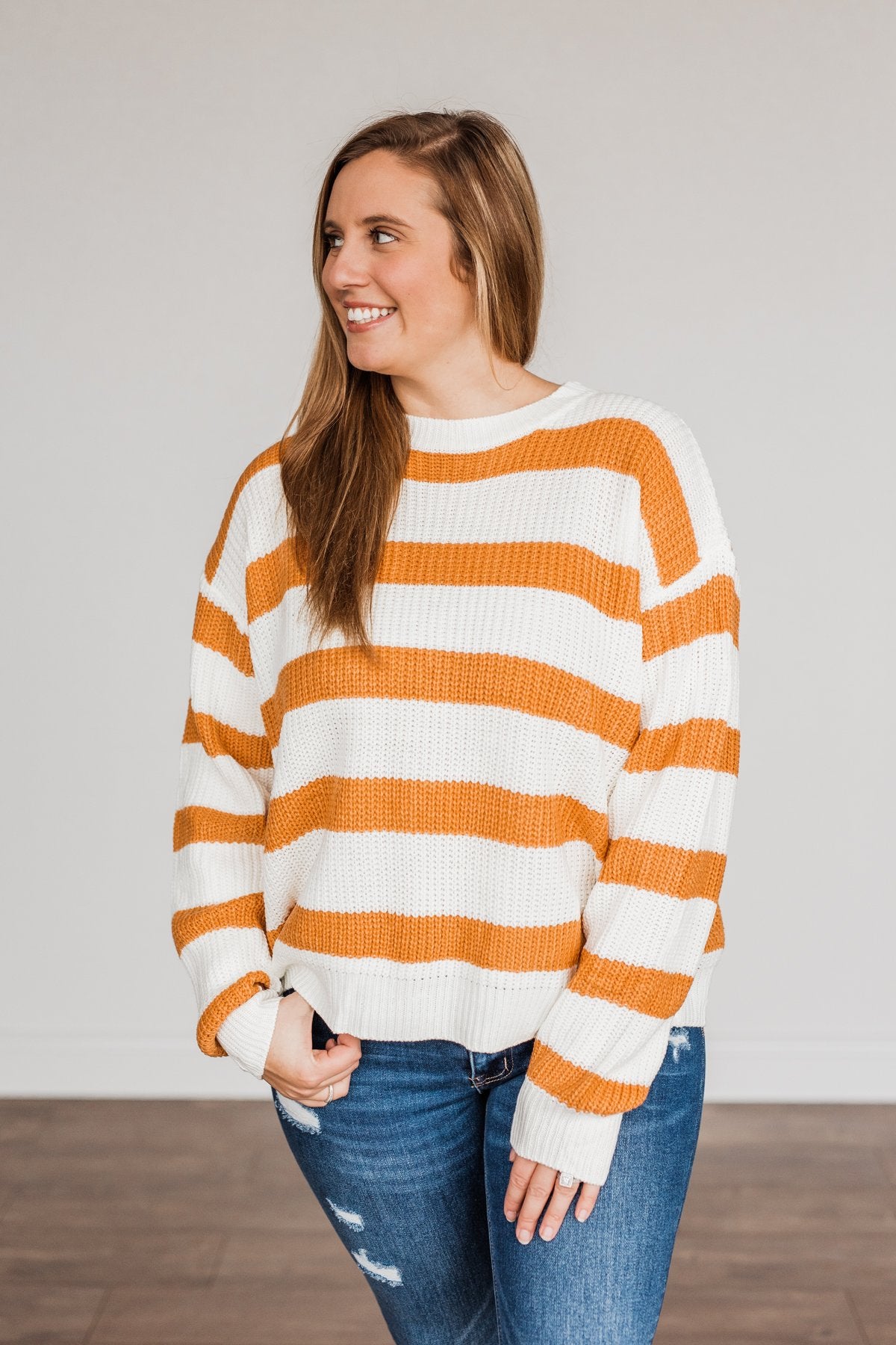 Checking You Out Striped Sweater- Ivory & Burnt Orange