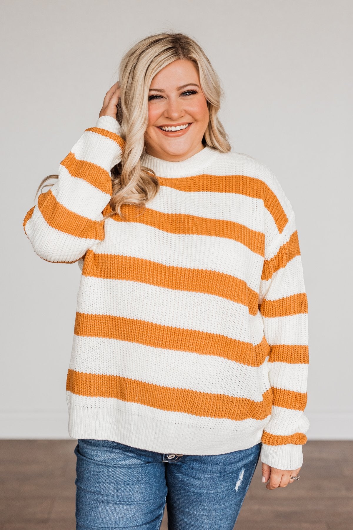 Checking You Out Striped Sweater- Ivory & Burnt Orange