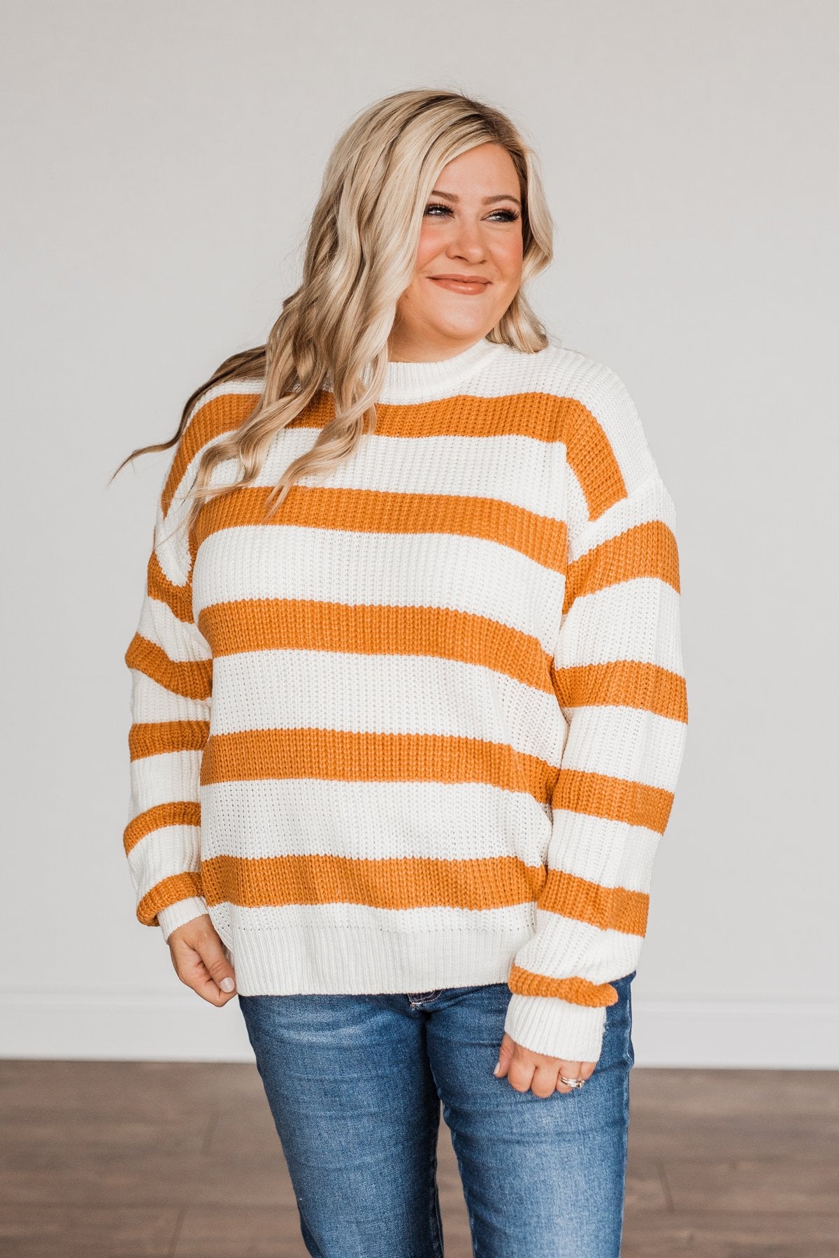 Checking You Out Striped Sweater- Ivory & Burnt Orange