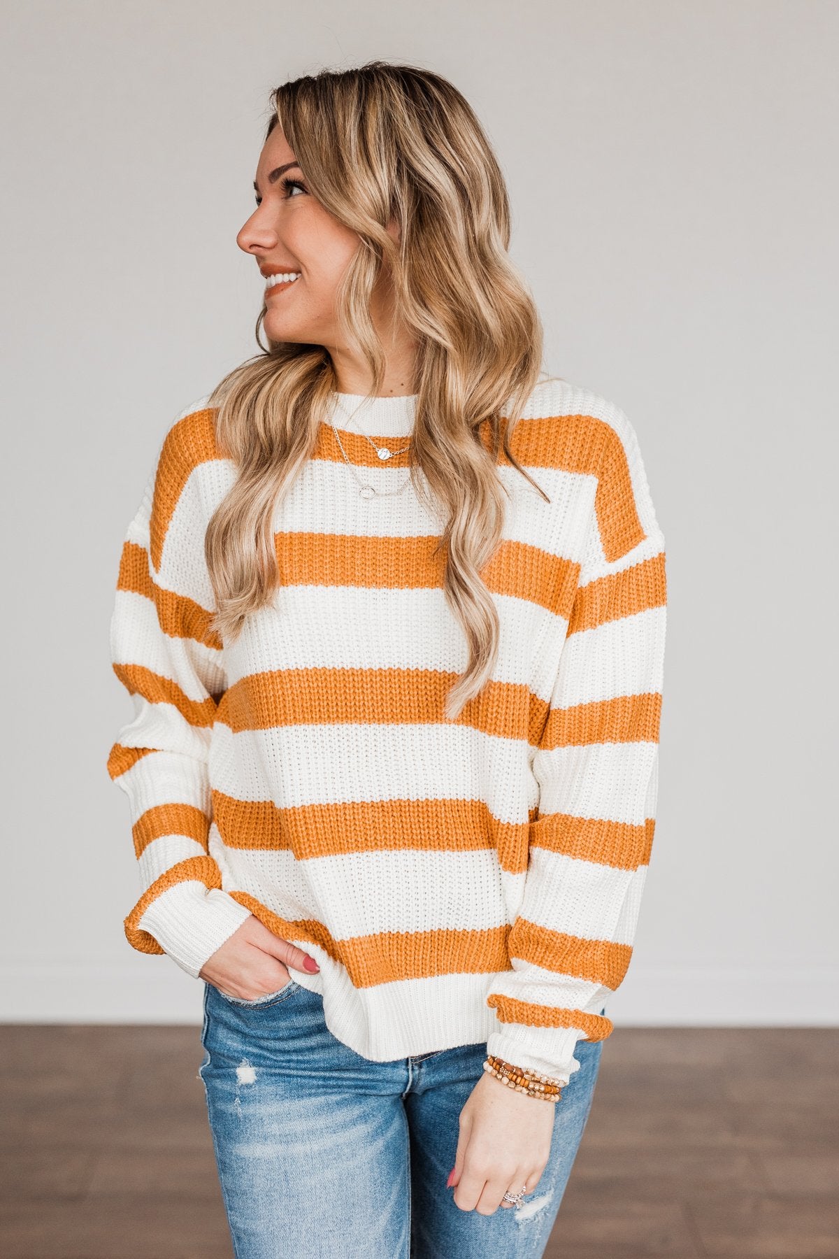 Checking You Out Striped Sweater- Ivory & Burnt Orange