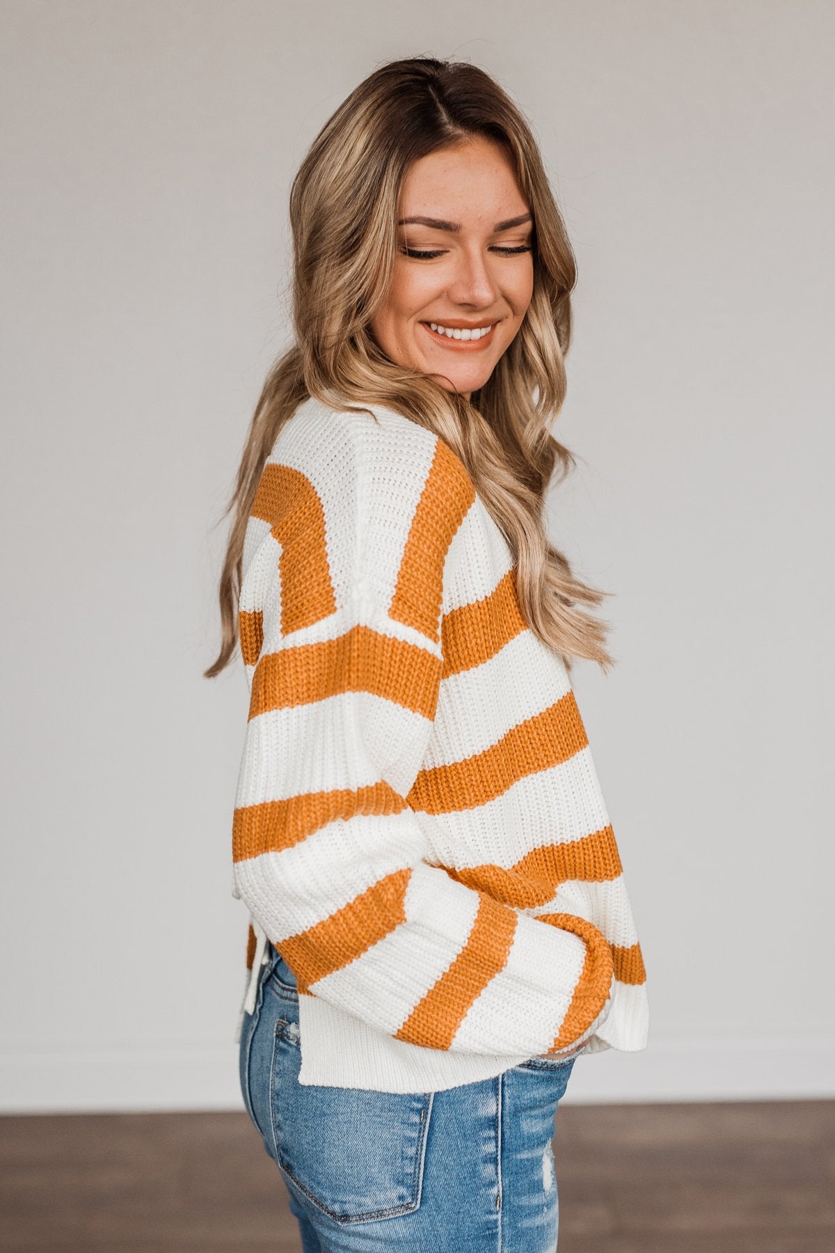 Checking You Out Striped Sweater- Ivory & Burnt Orange