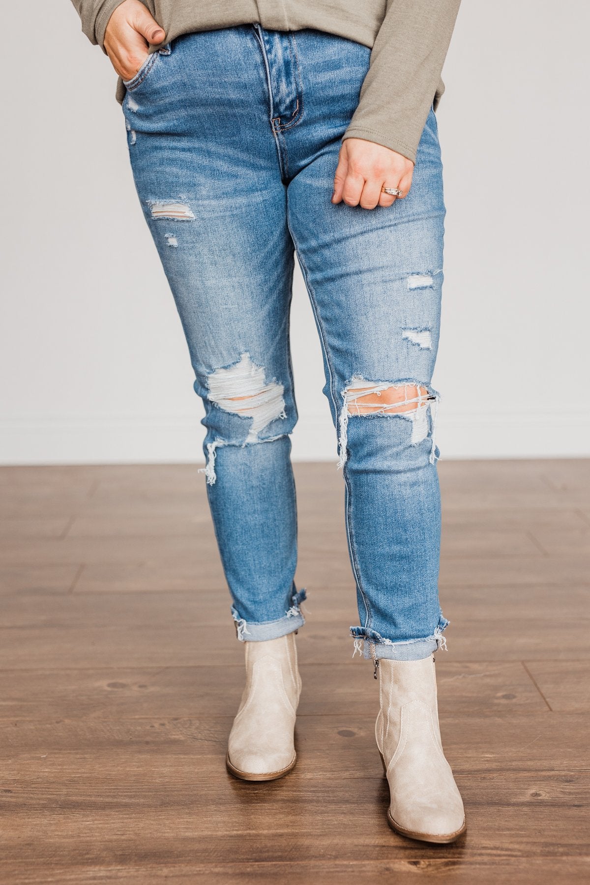 Vervet Distressed High-Rise Skinny Jeans- Willow Wash