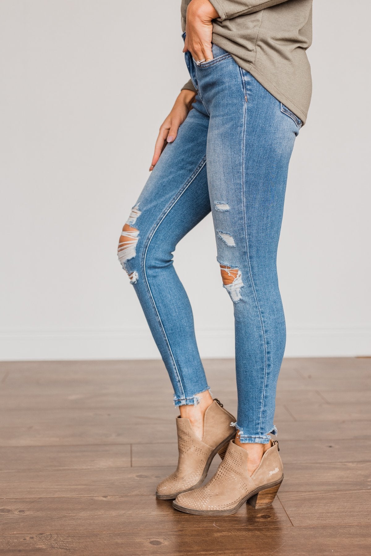 Vervet Distressed High-Rise Skinny Jeans- Willow Wash