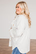 Sparkling Snow Button Pocket Top- Heathered Ivory