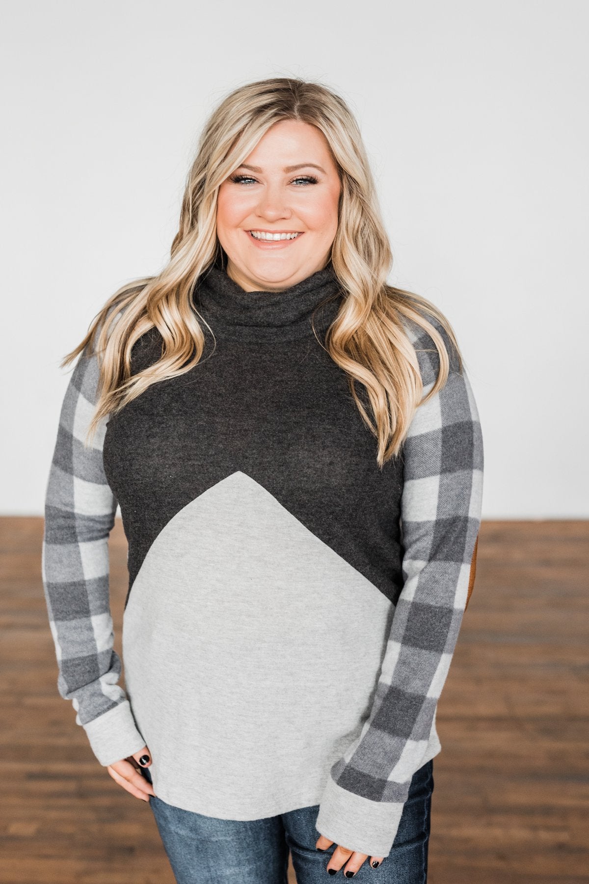 No Broken Hearts Color Block Top- Charcoal & Grey