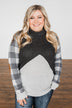 No Broken Hearts Color Block Top- Charcoal & Grey