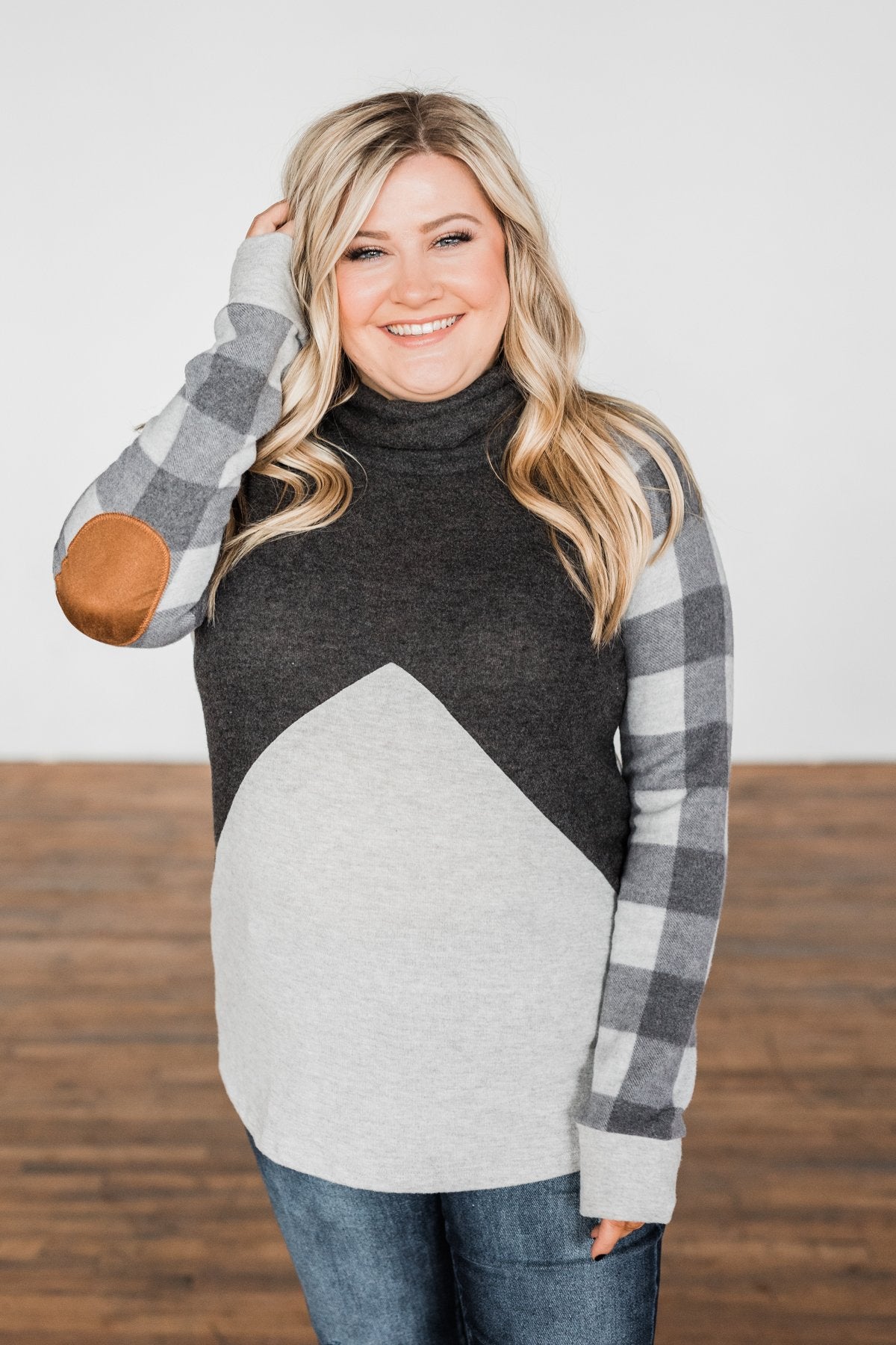 No Broken Hearts Color Block Top- Charcoal & Grey