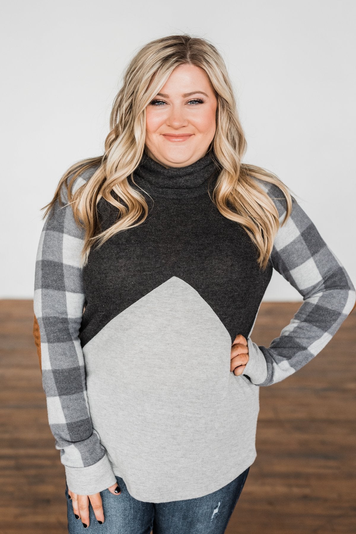 No Broken Hearts Color Block Top- Charcoal & Grey