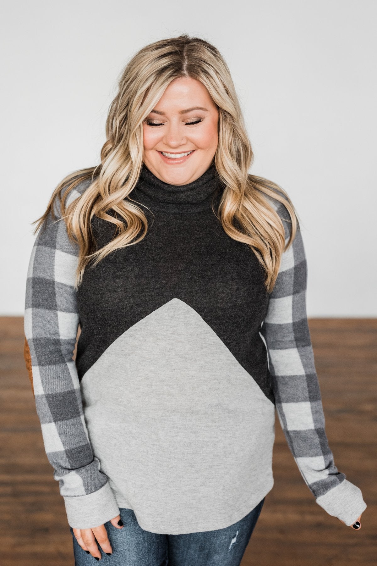 No Broken Hearts Color Block Top- Charcoal & Grey
