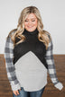 No Broken Hearts Color Block Top- Charcoal & Grey