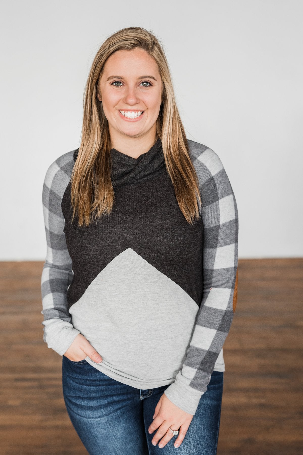 No Broken Hearts Color Block Top- Charcoal & Grey