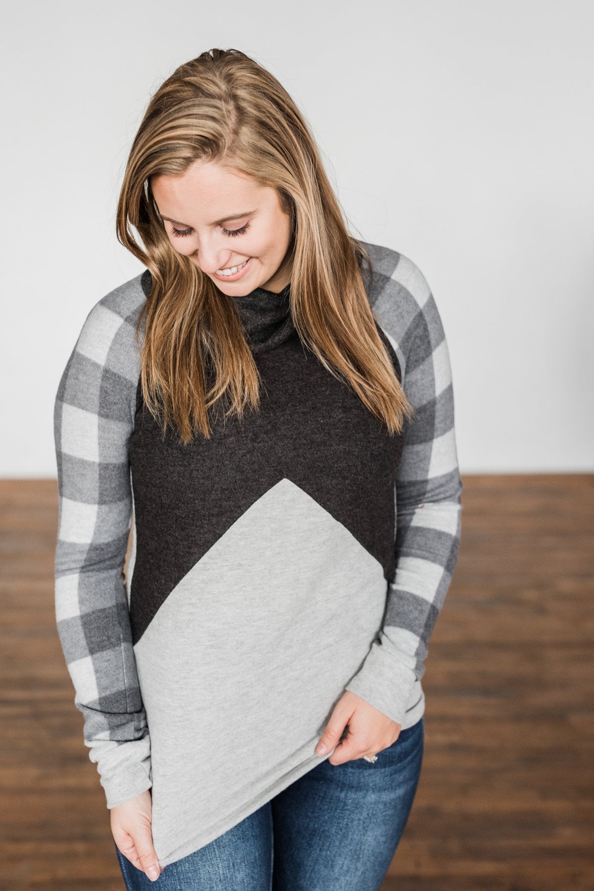 No Broken Hearts Color Block Top- Charcoal & Grey