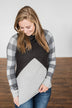 No Broken Hearts Color Block Top- Charcoal & Grey