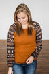 Ready For Some Fun Long Sleeve Top- Dark Camel